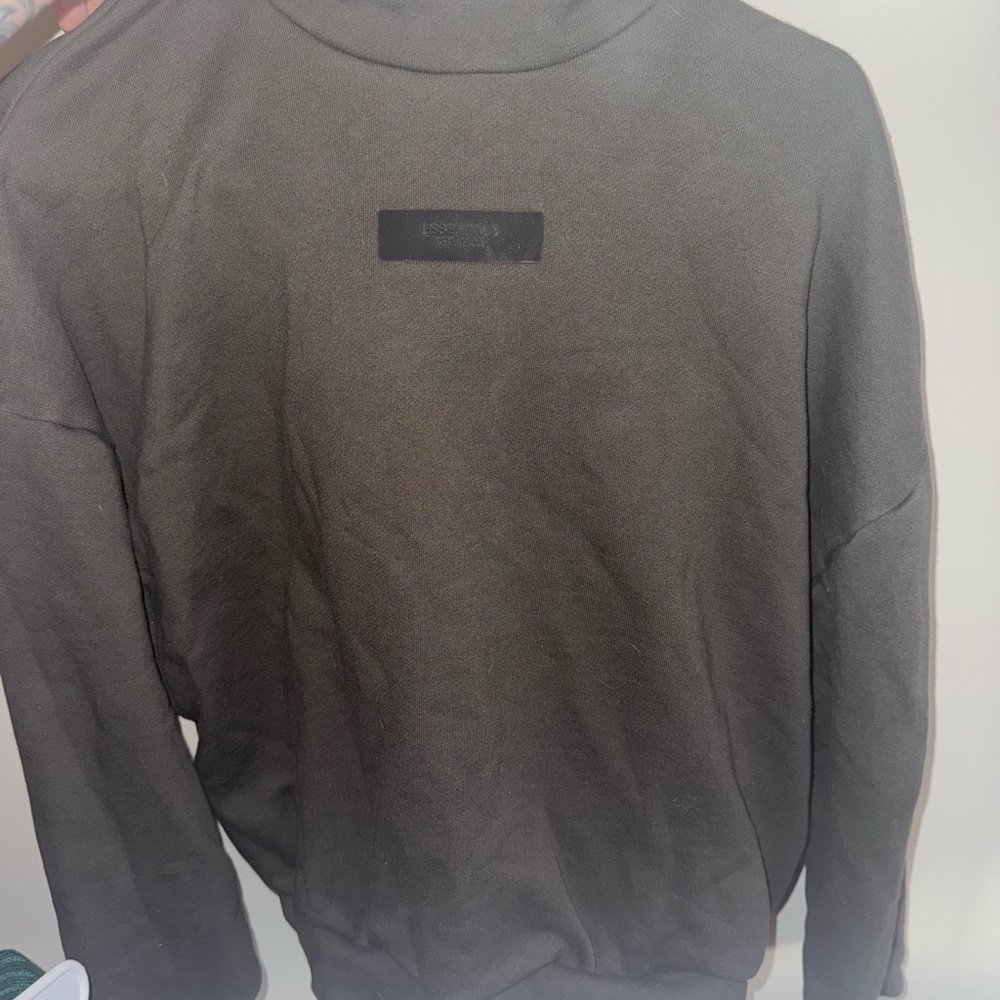 Essentials Men's Charcoal Crewneck Sweater with Chest Patch